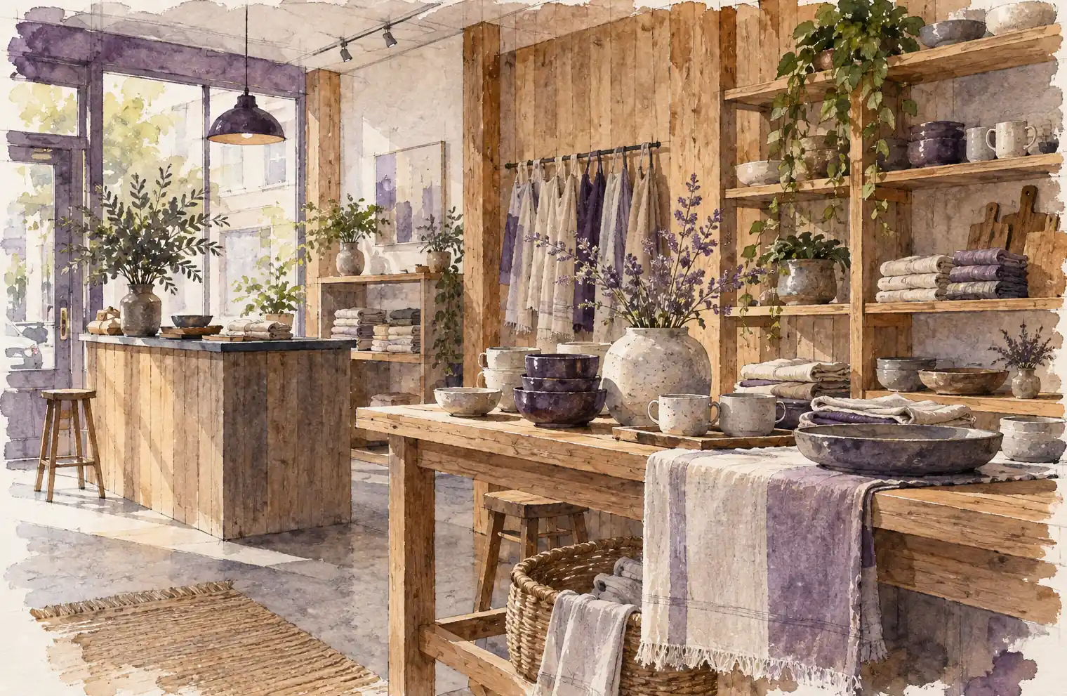 Illustration of independent retailers and their working space